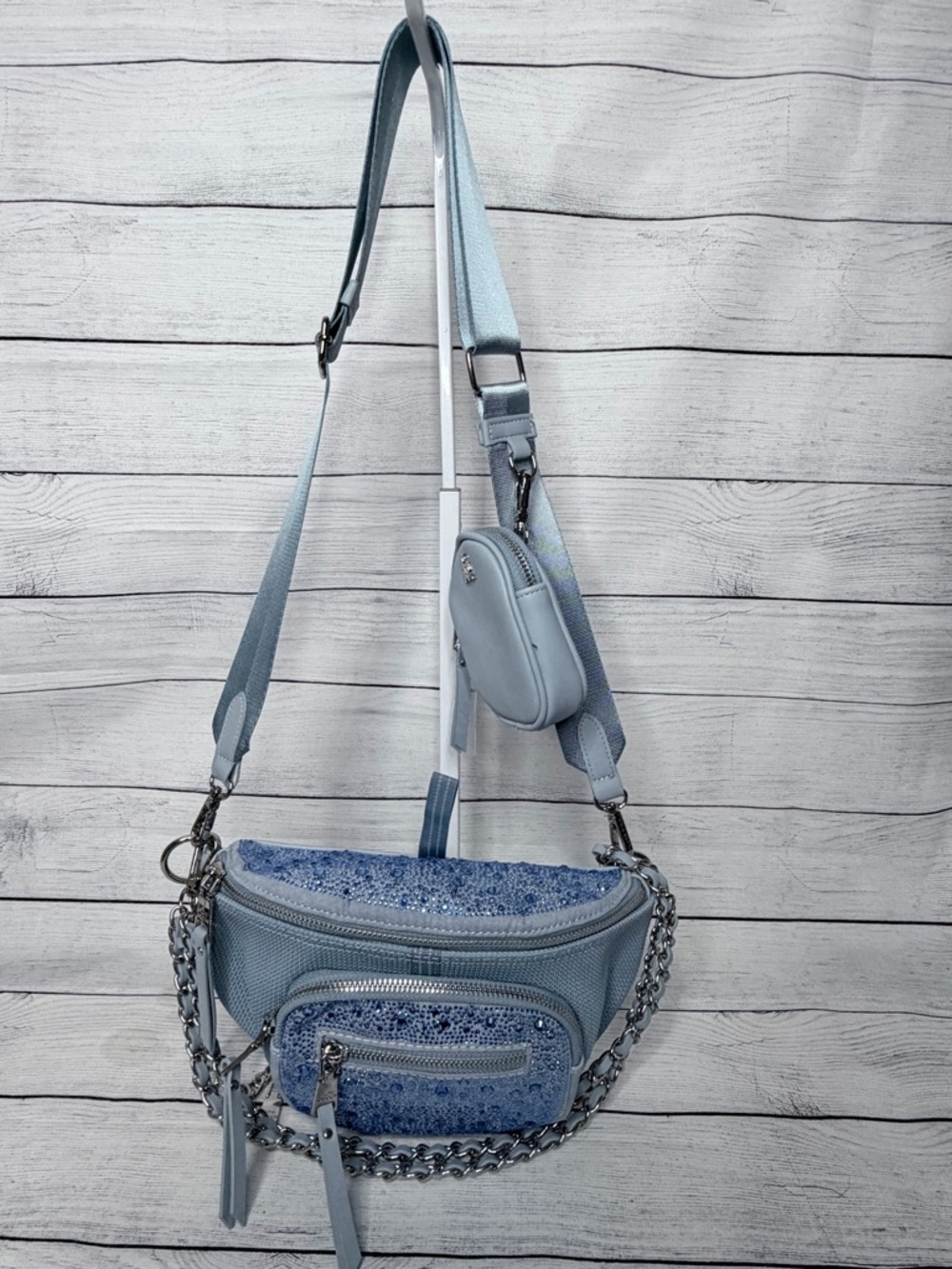 Steve Madden Light Blue Crossbody Bag with Chain Detail